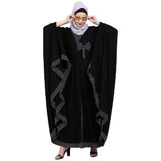 Kaftan abaya with polka dots- Black