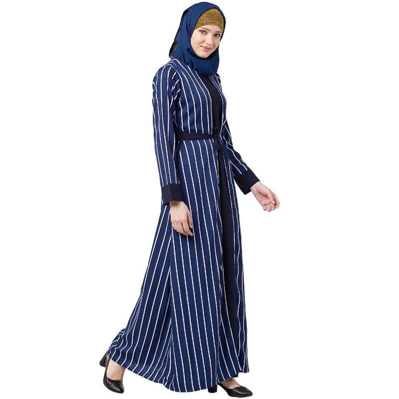 Abaya online- Double layered striped abaya at Shiddat