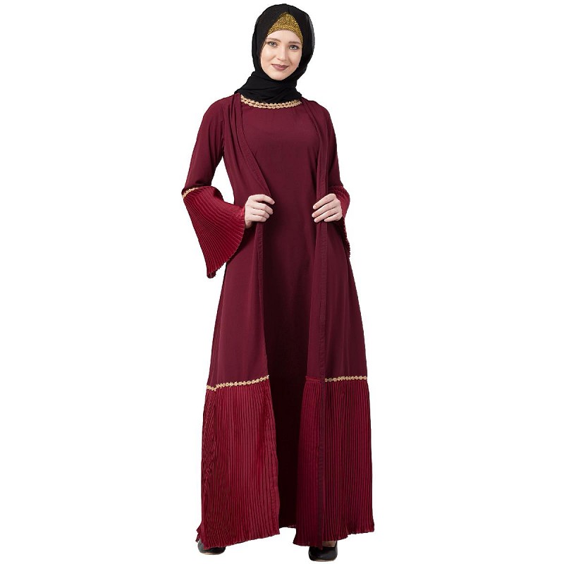 Abaya online- Double layered pleated abaya at Shiddat