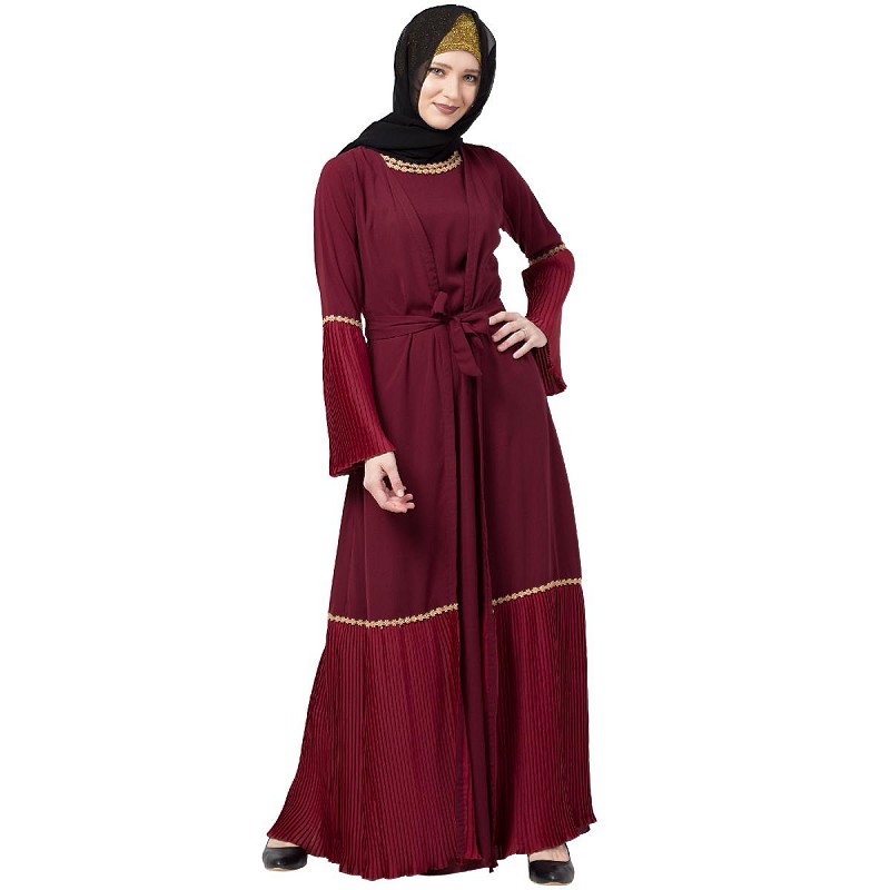 Abaya online Double layered pleated abaya at Shiddat