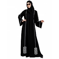 Loose fit abaya with embroidery work- Black Loose fit abaya with embroidery work- Black