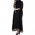 A-line Nida abaya with Golden lacework- Black