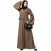 Designer Pintuck abaya with pearl work- Beige
