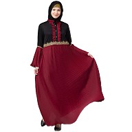 Designer dual colored pleated abaya- Maroon-Black Designer dual colored pleated abaya- Maroon-Black