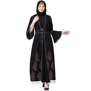 Printed Shrug with Inner abaya- Black