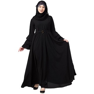 Umbrella abaya with bell sleeves- Black