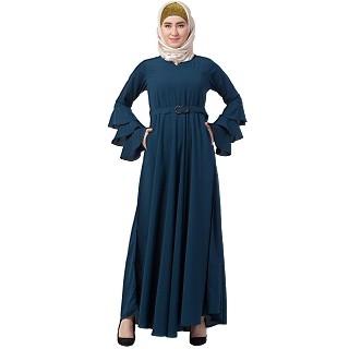 Umbrella abaya with bell sleeves- Teal Green