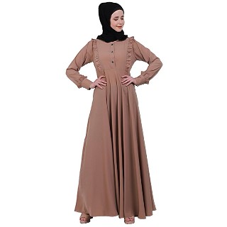 Umbrella abaya with frills- Beige