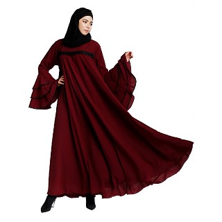 Loose Fit Umbrella abaya with bell sleeves- Maroon