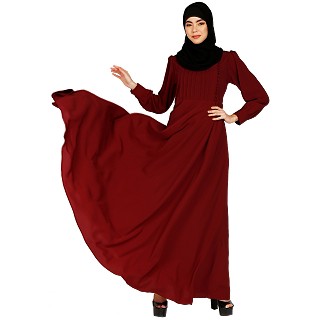 Umbrella abaya with potli buttons neck design- Maroon