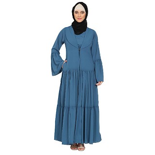 Coat collar Abaya with matching inner- French Blue