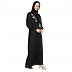 Front Open cuff sleeves Embroidery Abaya-Black
