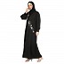 Front Open cuff sleeves Embroidery Abaya-Black
