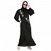 Front Open cuff sleeves Embroidery Abaya-Black
