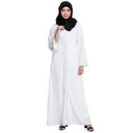 Front open abaya with Pearl work- White Front open abaya with Pearl work- White