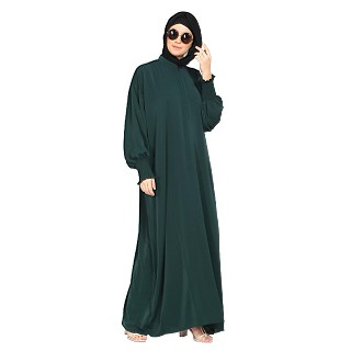 Loose Fit abaya with Ruffled Sleeves - Bottle Green