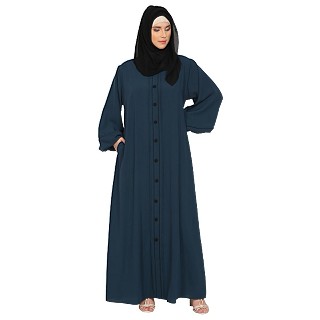 Loose Fit abaya with fashionable buttons on front panel - Teal
