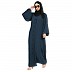 Loose Fit abaya with fashionable buttons on front panel - Teal