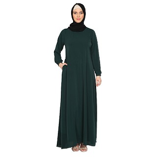 Premium inner abaya with elastic sleeves - Bottle Green