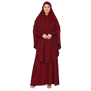 Premium Two Piece Maroon Jilbab combo in Cotton Lycra