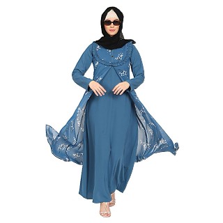 Designer Shrug with Inner abaya- French Blue