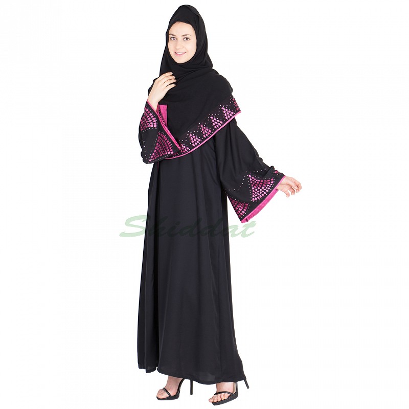 Nidha abaya with laser cut work and stone embossed online 