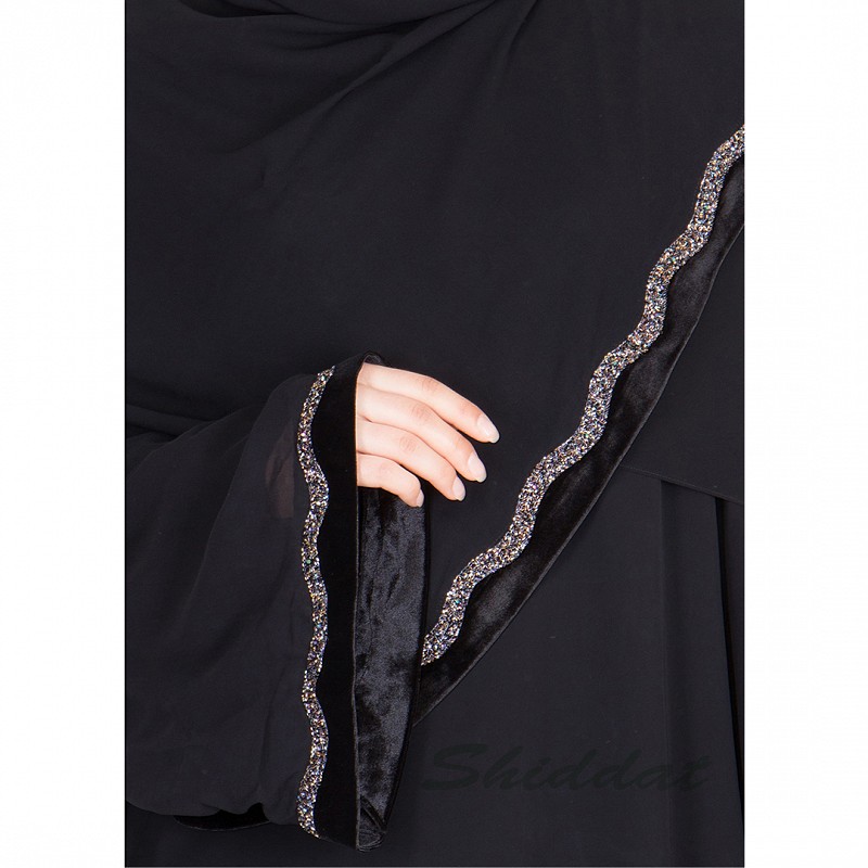 Umbrella abaya in nidha fabric online with side adjustment buttons