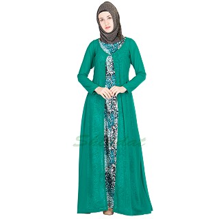 Abaya- Printed inner with Green Long Gown