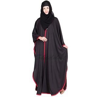 Black Kaftan abaya with red border