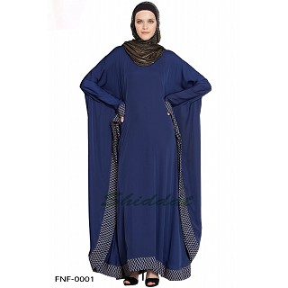 Kaftan with striped printed border and sleeves- Blue