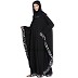 Kaftan abaya with striped crape printed border on sleeves- Black