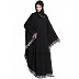 Kaftan abaya with striped crape printed border on sleeves- Black