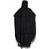 Kaftan abaya with striped crape printed border on sleeves- Black