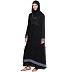 A-line double layered abaya with grey color border on sleeves and bottom- black