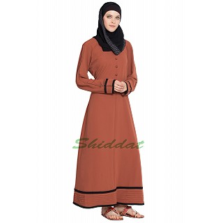 Simple abaya with 2-line border- Rust