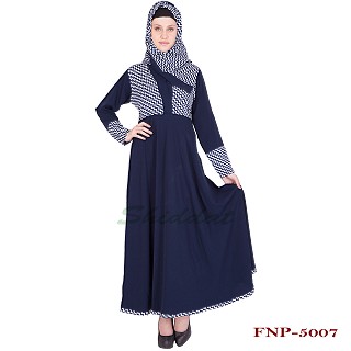 Abaya- half printed on deep blue color