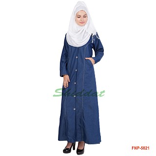 Simple Denim Abaya - Blue Colored