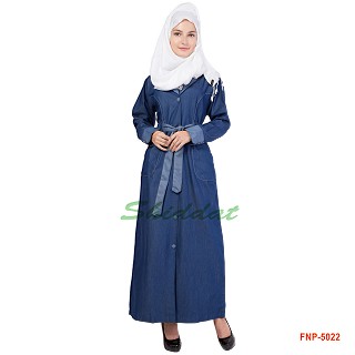 Front open denim Abaya with belt