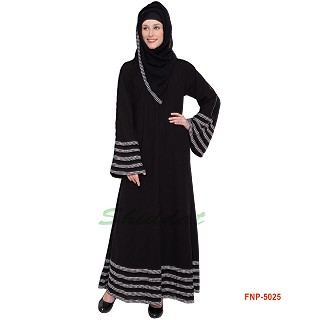 Black abaya with 5 line printed Border