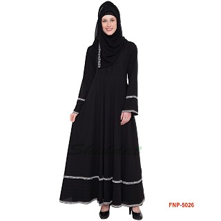 Umbrella abaya- Black with Printed Border