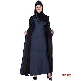 Double layered Abaya- Black  Dark Grey