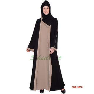 Double layered Abaya- Black and Beige 