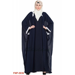 Double layered Kaftan abaya with lacework- Navy Blue