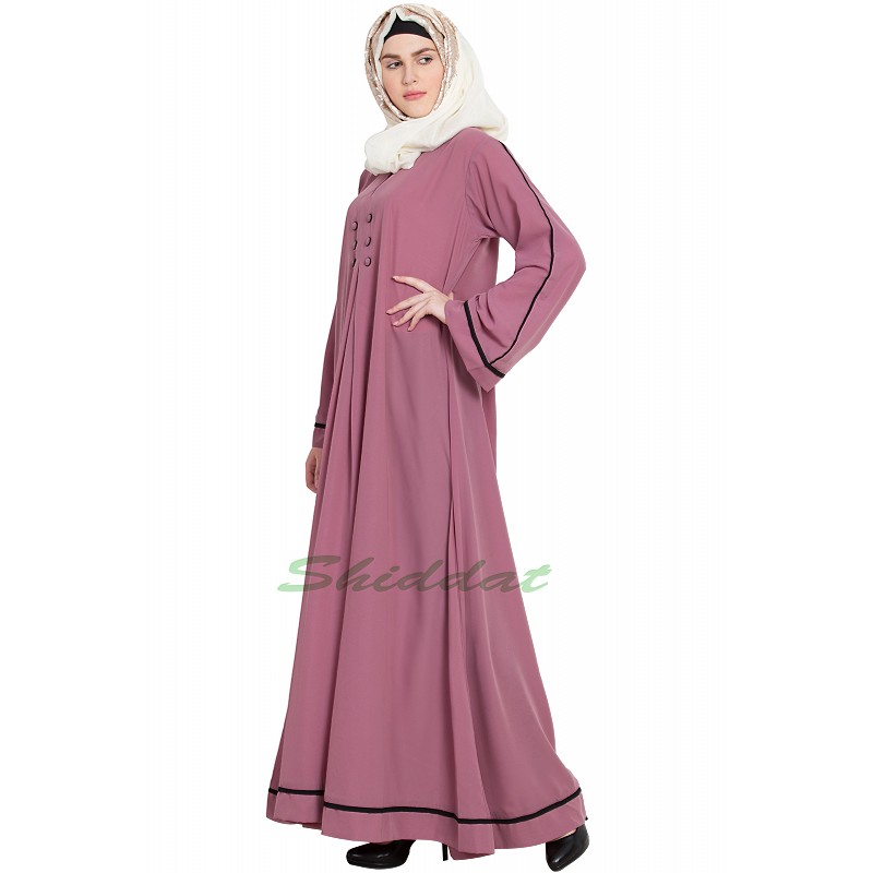 Puce Pink abaya in full-flared | turkish design | Burqa online in India
