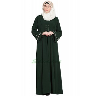 Simple flared abaya- Dark Green