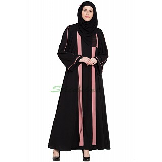 Layered Black abaya with Pink border