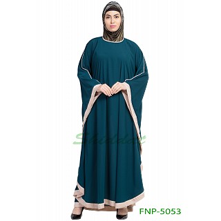 Kaftan abaya with Beige border- Teal Green