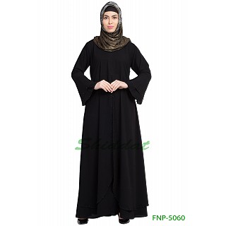 Layered designer abaya with pearlwork- Black