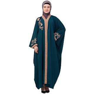 Afghani embroidered Kaftan abaya- Teal Green