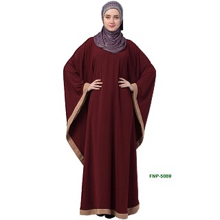 Kaftan abaya with Beige border- Maroon